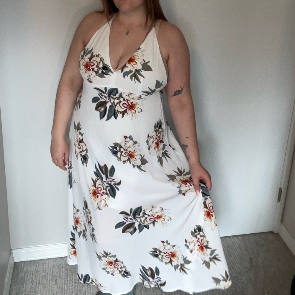 Forever 21 White Floral Cross-back Maxi Sundress